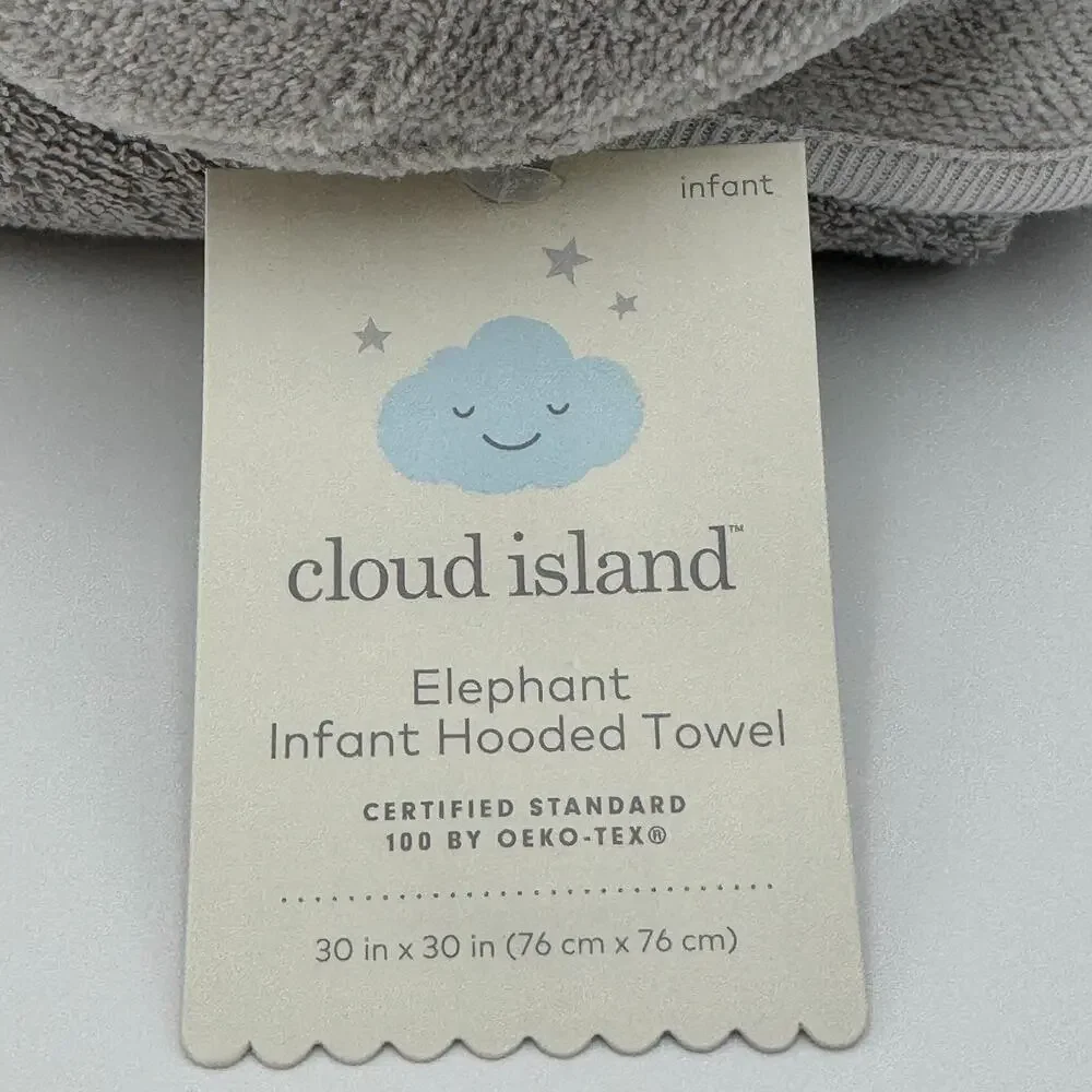 Cloud Island Baby‎ Hooded Towel Gray Elephant 30x30 Cotton Terry Bath Wrap NEW